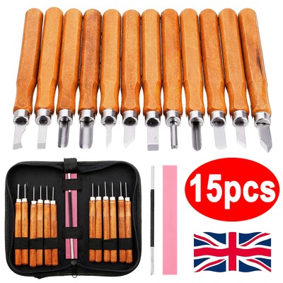15Pcs Wood Carving Hand Chisel Set Kit Woodworking Tool 