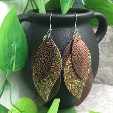 3.5  Silver-tone 3 Layered Leather Earring Set Drop Dangle New Free Ship A361