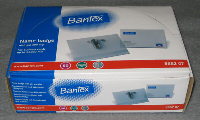 50x Bantex Namensschild mit Anstecknadel und Klammer 55x90mm 8652 07
