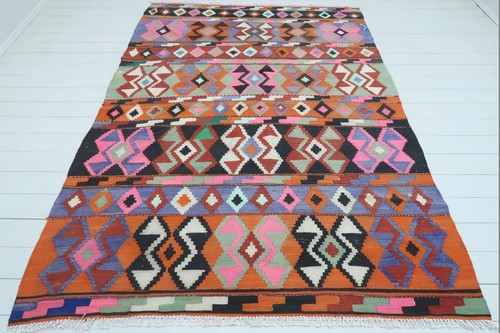 Anatolia Sivas Kilim, Pink Color Wool Kelim, Floor Rug, Carpet 69"X95" Area Rugs