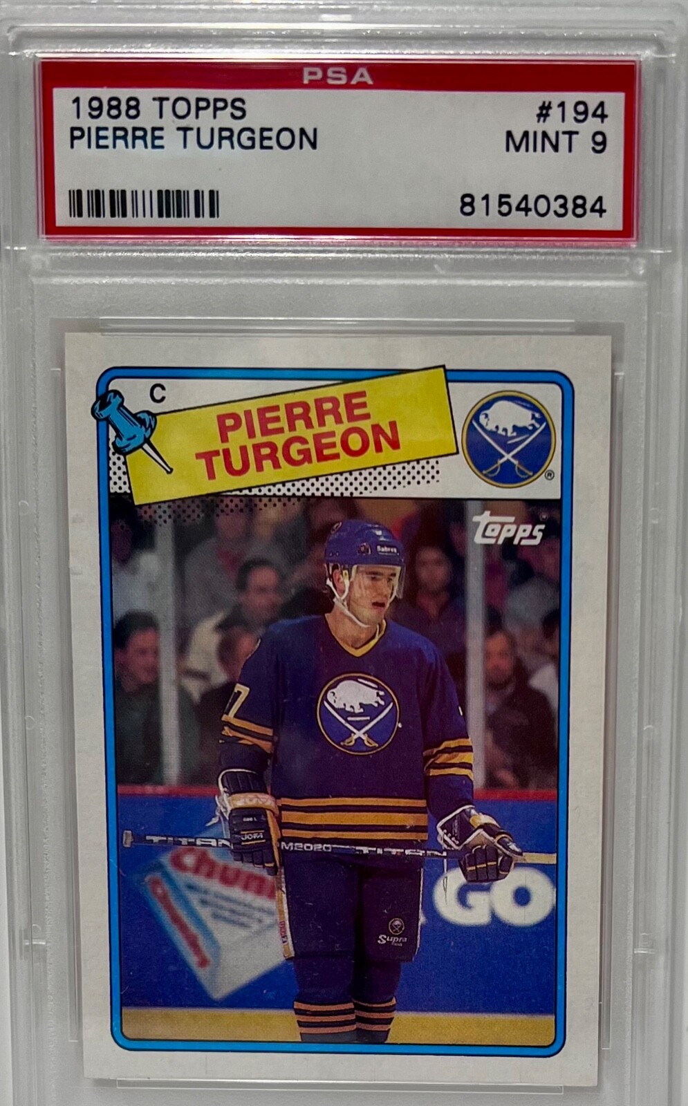 1988-89 Topps - Pierre Turgeon #194 (ROOKIE CARD) - PSA 9 MINT - Buffalo Sabres