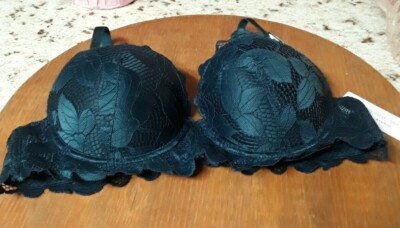NEW ADRIENNE VITTADINI  WO'S BLACK LACE PUSH UP  PADDED BRA SIZE 36 C MINT COND