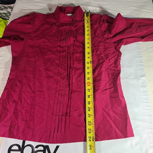 Vintage Jani Womens Sz 12 Maroon Red Blouse Ruffle Accent Button Up RN #49481 - Picture 11 of 12