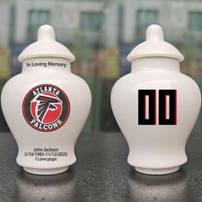 Ceramic Mini Urn   Atlanta Falcons Football Theme, Custom Text  Number