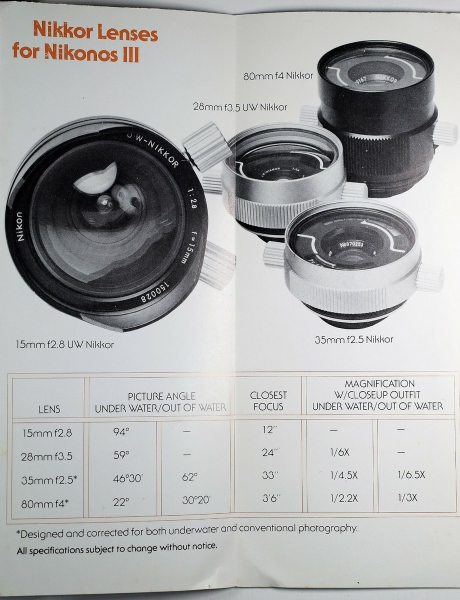 Nikon Nikonos III underwater camera sales brochure, June Nikon Nikonos III underwater camera sales brochure, June
