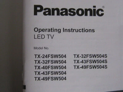 GEBRAUCHSANLEITUNG für PANASONIC LED-TV Model: TX FSW504-Sprache: NL-F-E-Greece - Bild 1 von 3