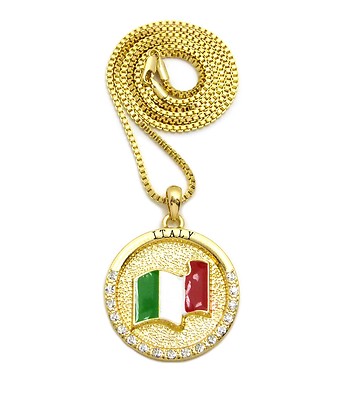 NEW ITALY FLAG ROUND PENDANT & 24'' BOX/CUBAN/ROPE CHAIN NECKLACE - XSP560