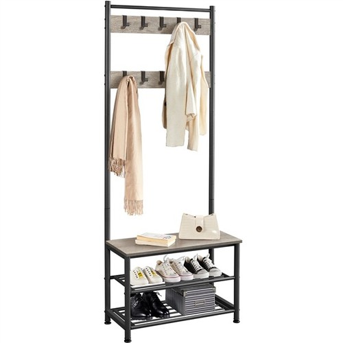 Coat Rack Stand with Shoe Storage Bench 9 Hooks Antitip Kit for