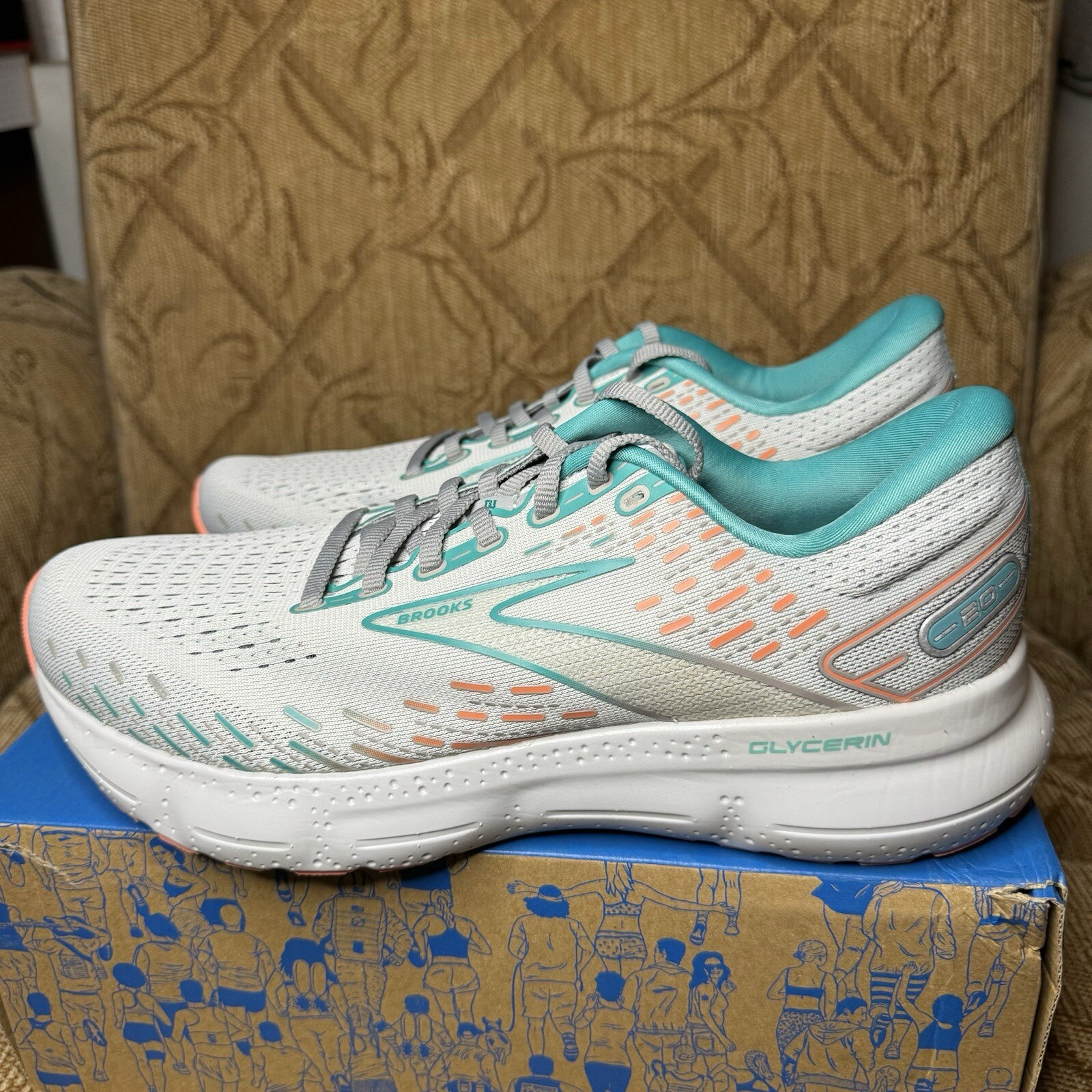 Brooks Glycerin 20 Womens 10.5 D Oyster Latigo Bay Coral Neutral Shoes Excellent