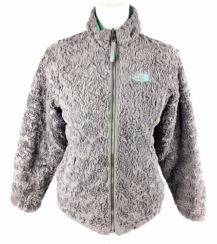 The North Face Girls Sherpa Reversible Puffer Zip Jacket Large Green Gray Fuzzy