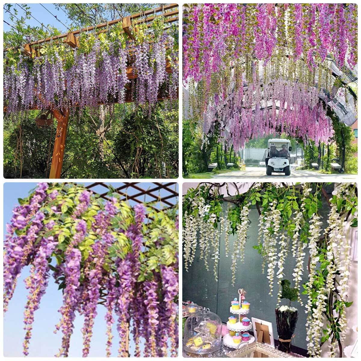 60X Artificial Fake Hanging Wisteria Silk Flowers Vine Plant Home