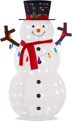 Best Choice Products 5ft Light Up Pop-Up Snowman with 200 LEDs, Hat, Scarf
