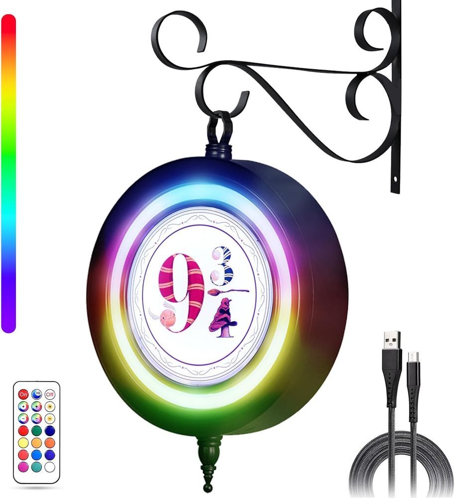 Wizard LED Lamp Halloween Decorations: Platform 9 3/4 Sign Rechargeable Wall Lig