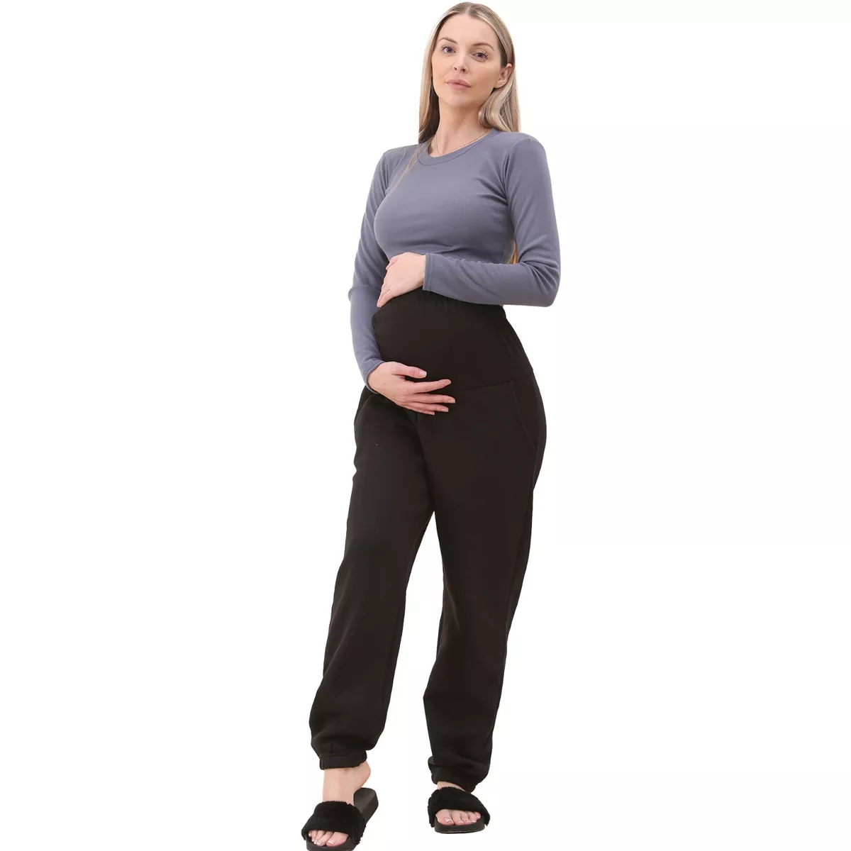 Womens Maternity Cotton Leggings Loose Fleece Joggers Pregnant Pants  Trouser UK