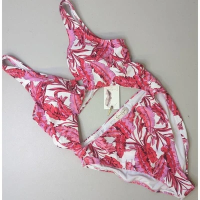 Neuf Jessica Simpson XL Fuchsia Multi one piece Bikini Rose et Rouge Découpe - Photo 1/4