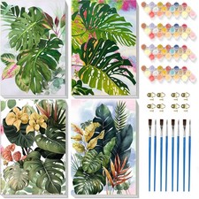 ajepon Framed Paint by Numbers Kit for Adults 4 Pack-Plants Easy Paint by Num...