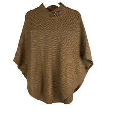 Banana Republic Women Med Poncho Shawl Chunky Taupe Buckle Old Money Office Work