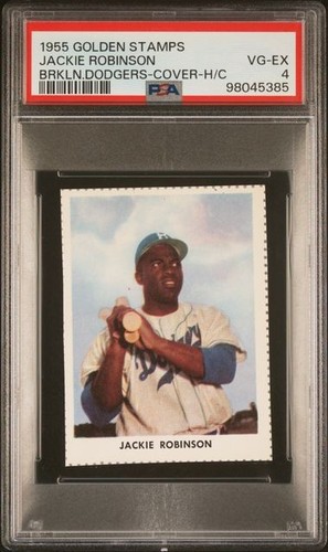 1955 GOLDEN STAMPS  JACKIE ROBINSON (BROOKLYN DODGERS  COVER HAND-CUT)  PSA 4