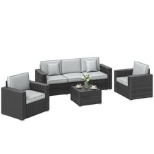 Image of Outsunny Rattan Garden Furniture Set with Wide Armrests, Cushions, Dark Grey