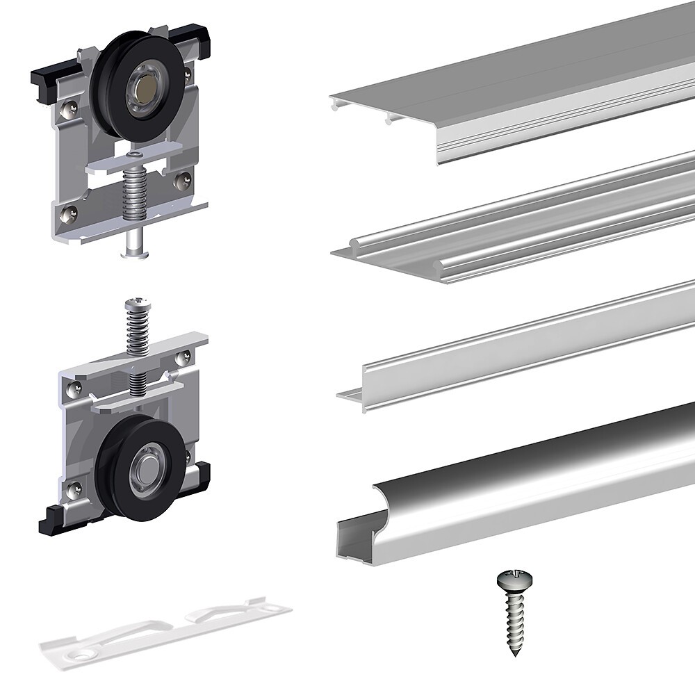 Kit coulissant SLID'UP 210 en aluminium avec roulement fluide pour 2 portes
