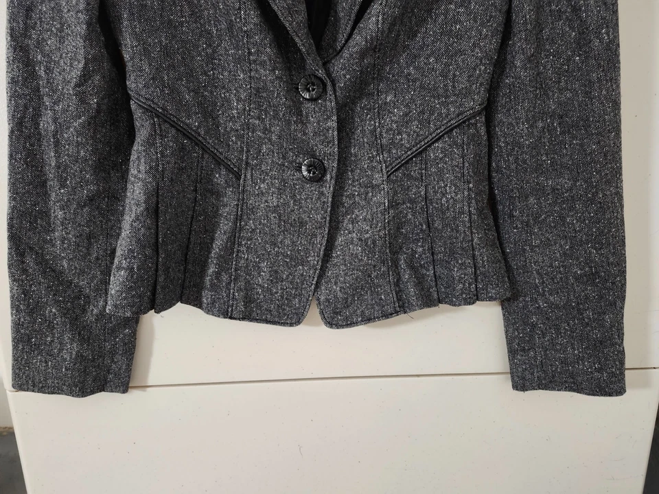 Chaqueta Bebe Mujer 6 Carbón Blazer 2 Botones Mezcla Lana Tweed Textura Peplum Foto 2 de 4