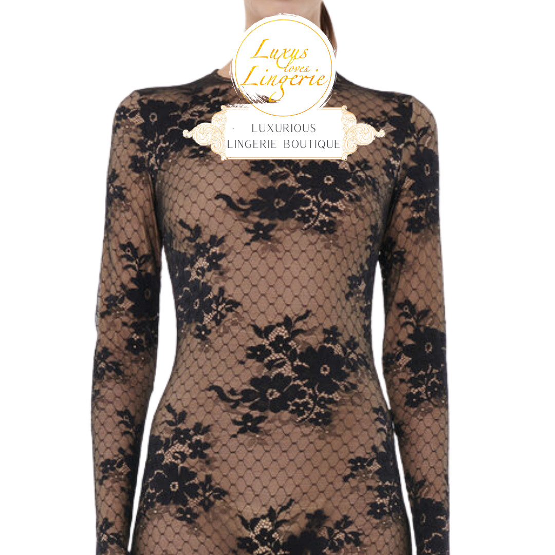 Pattie Jumpsuit by Wolford X N21 36 Vanilla Latte Black Catsuit with Lace Sheer image 2