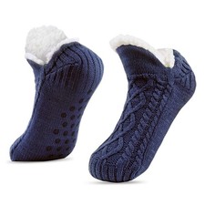 SIMIYA Winter Slipper Socks for Men Women with Grippers   6-12, Midnight Blue