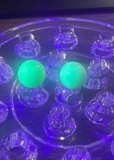 2-Solid Uranium Glass Marbles Opaque Mint c.1950s Glows Brightly Under UV