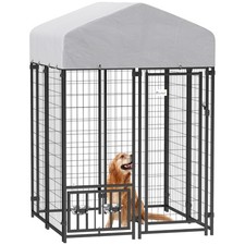 PawHut 3.9' x 3.9' x 6' Outdoor Dog Kennel with Roof, 2 Feeding Bowls