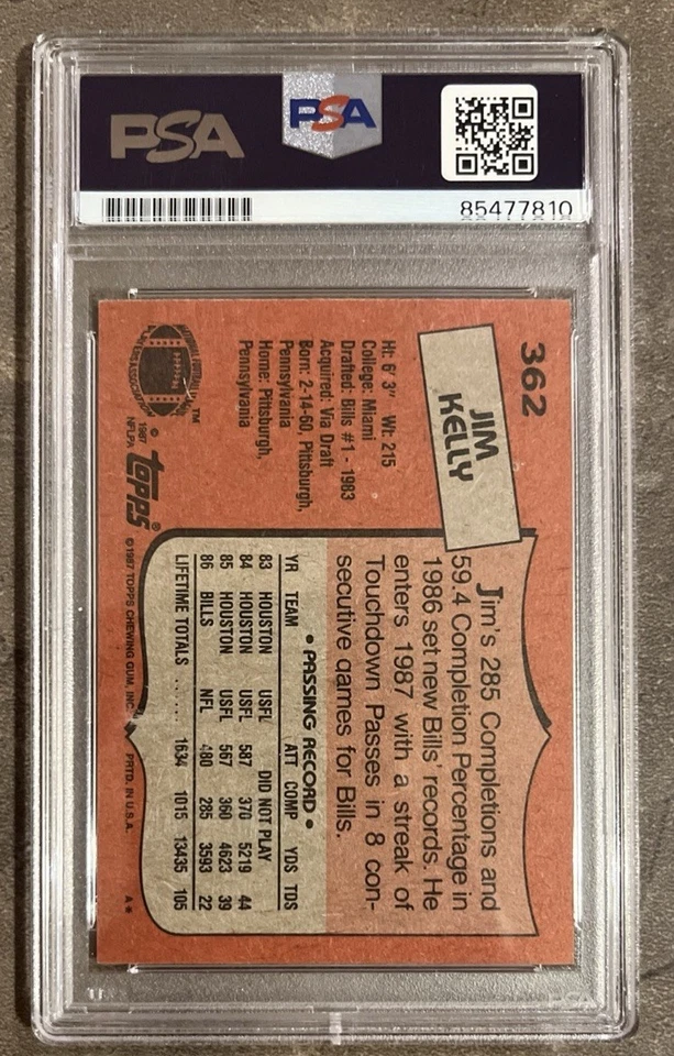 🔥🟥Jim Kelly🟦🔥1987 Topps RC Rookie Bills HOF PSA/DNA Signed Auto Autographed - Image 3 of 3