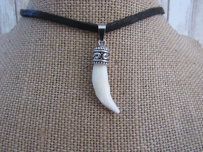 Red Fox Tooth Pendant Necklace Animal Bone Spirit Animal Jewelry leather