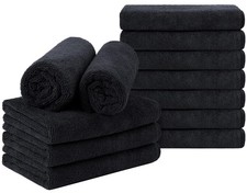 Black Salon Towel, Pack of 12 Not Bleach Proof, 16 x 29 Inches Super Soft a...