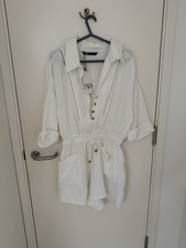 Zara Women’s White Shirt Playsuit Size S **Brand New With Tags**