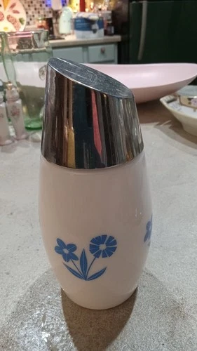 Vintage Gemco Westinghouse Blue Cornflower Syrup Sugar Dispenser Milk Glass