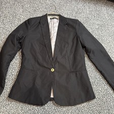 ZARA Woman Classic Black Single Button Blazer Jacket Size XL Pinstripe Lining