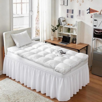 White Dorm Bed Skirt Twin XL 36 Inch Drop, Easy to Install Extra Long Wrap Ar...