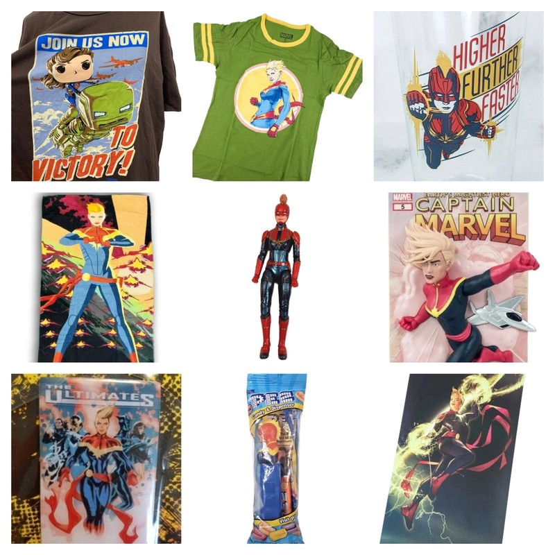 Captain Marvel Carol Danvers Merchandise Bundle Shirts Cup Towel & Action Figure