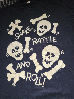 Vintage Shake Rattle & Roll Hallmark Screen Stars Skeletons Shirt