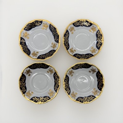 Vintage Echt Weimar Kobalt Dora Colbalt Blue and Gold Saucers Set of 4 Free Ship