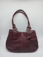 Tignanello Deep Burgundy Pebbled Leather Satchel Bag Silver Buckle Details