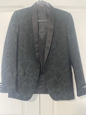 Kids World Black Floral Satin Lapel Tuxedo Jacket Vest Size 16 Green/Black