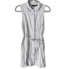 Tahari Dress Women's 12 Striped Linen Blend Tie Waist Shirtdress Capsule Career