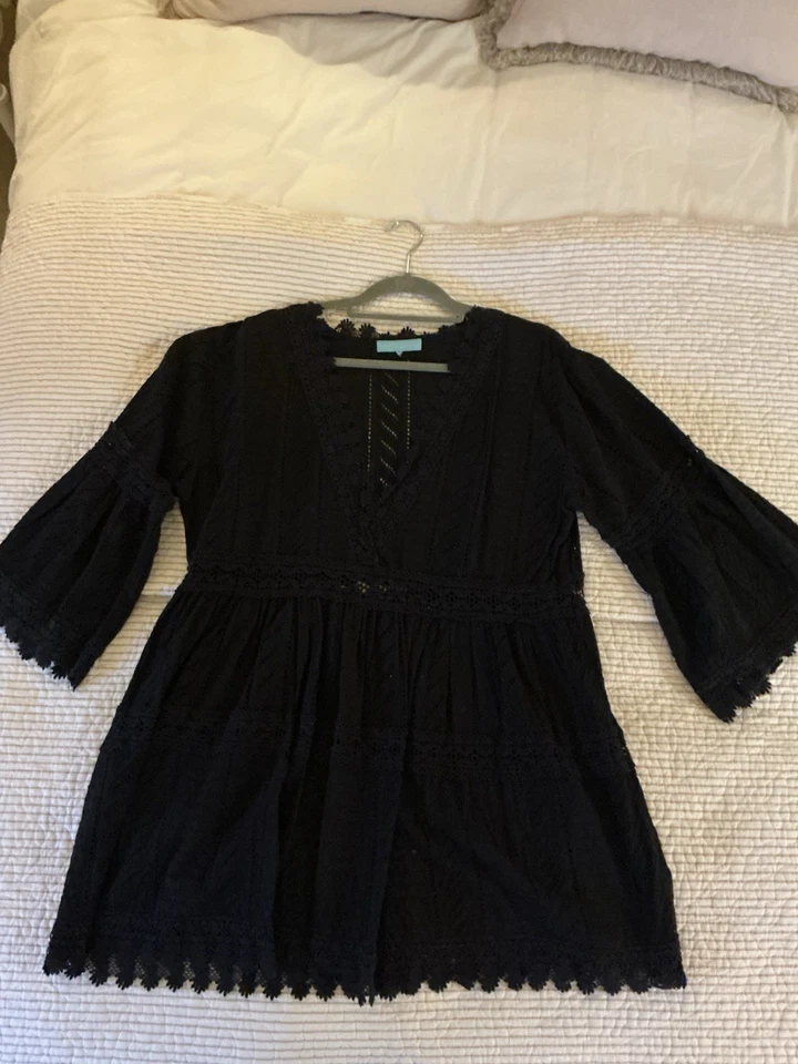 Melissa Obadash Black Mini Lace Kaftan Dress, Size 16 - Image 3 of 3