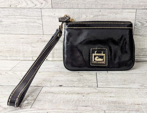 Dooney & Bourke Florentine schwarz Lackleder Handgelenktasche Reißverschluss Etui 6" x 4"