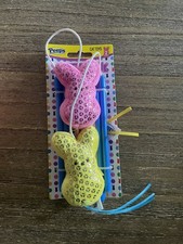 Peeps Just Born Cat Stick Rattle Blue  Yellow Bunnies Pet Toy NWT