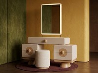 Schminktisch Set Luxus Modern Beige Frisiertisch Spiegel Hocker Roma