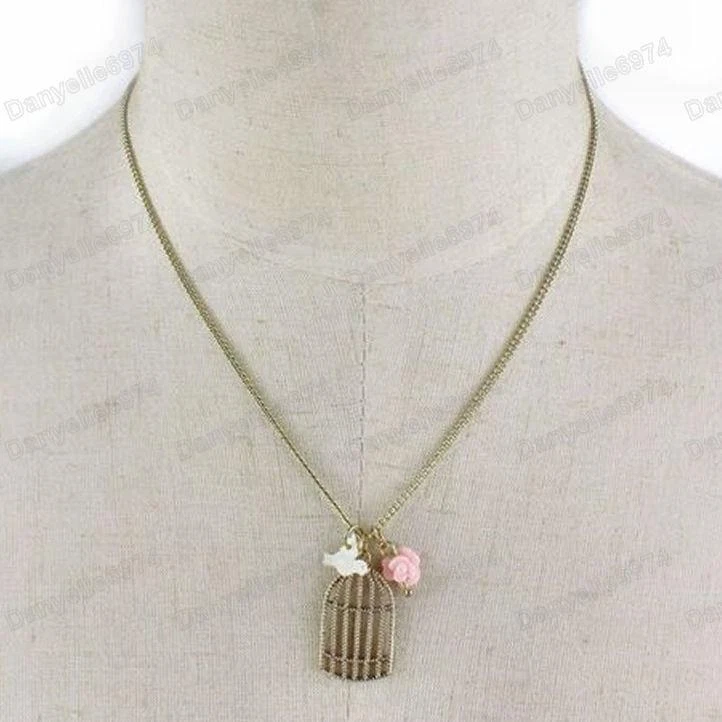 COLGANTE JAULA PÁJARO Retro Flor MOP PÁJAROS/ROSA ROSA Vintage Latón Chapado en Oro Foto 3 de 3