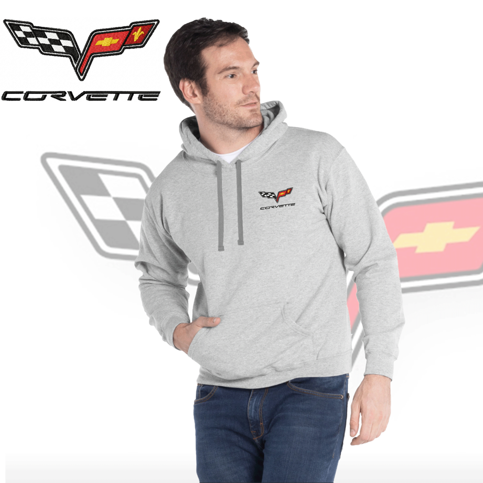 Hoodie Shirt Corvette C6 Logo Sweatshirt With Kangaroo Pocket Cotton Polyester-image
