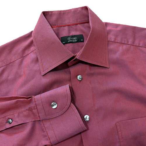 Eton, ETON Shirt Mens 15.75 40 (~M) Burgundy Red Shine Dress Long Sleeve Button Pocket