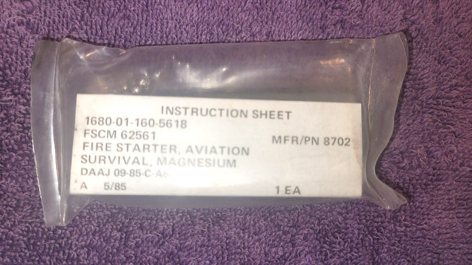 US Military Aviation Survival Fire Starter Magnesium  1680-01-160-5618 NOS 1985